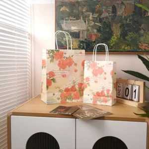 Custom Brown and White Kraft Paper Shopping Bags with Printed Logo