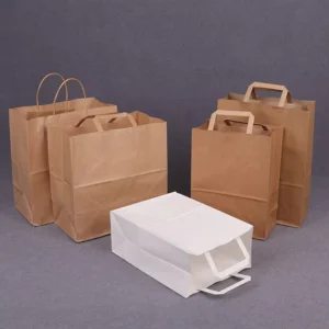 Custom Brown or White Recyclable Kraft Paper Takeaway Bags for Fast Food Packaging
