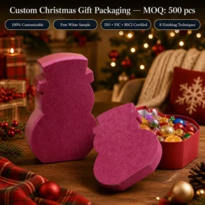 Custom Cardboard Candy and Chocolate Packaging Box With Glitter Paper Snowman Shape Christmas Gift Box