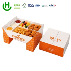 Custom Cardboard Combo Meal Food Tray with Dividers for Fried Chicken, French Fries, and Sauces