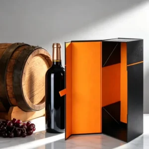 Custom Cardboard Wine Gift Box with Flip Cover and Ribbon Handle