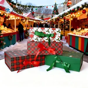 Custom Christmas Rigid Cardboard Gift Box with Ribbon and Magnetic Closure