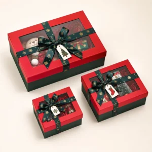 Custom Christmas Rigid Lid-and-Base Gift Box with Clear Window, Printed Cardboard Packaging for Candy, Cookies, and Gifts