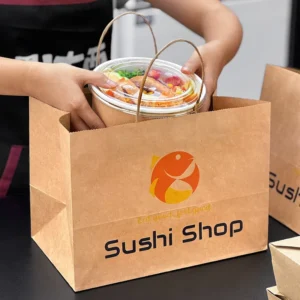 Custom Classic Brown Kraft Paper Bags for Food Flexo Printing Fastfood Takeout Paper Bag for Pizza Sushi Salad Free Design