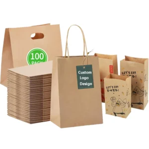 Custom Classic Twisted-handle 100% Recycled Kraft Paper Bags for Craft Gift Packaging Takeout Food Service Retailers