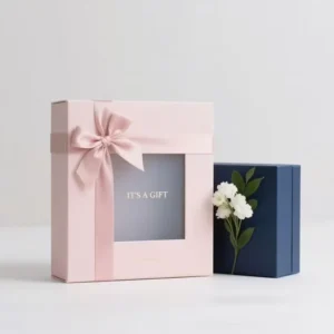 Custom Clear Window Gift Box with Ribbon Paper Packaging for Wedding Party & Gift Giving