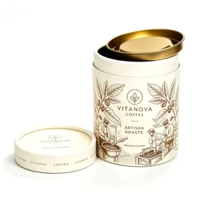 Custom Coffee Paper Tube Packaging with Metal Lid Round Canister for Coffee Bean Ground Coffee