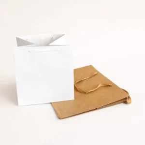 Custom Coffee Shop White and Brown Kraft Paper Shopping Bags with Handles