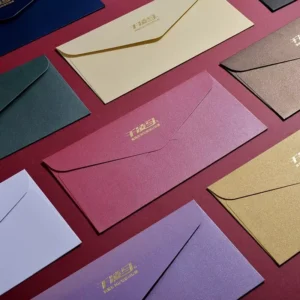 Custom Colored Paper Wallet Envelope with Gold Foil Logo for Hotel Key Cards