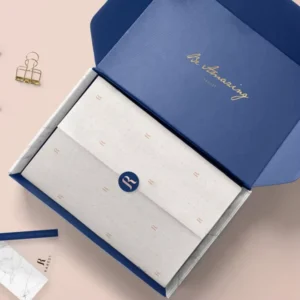 Custom Corrugated Gift Fold Shipping Mailer Box with Cloth Sticker, Paper Bag, Tissue Paper and Gift Card