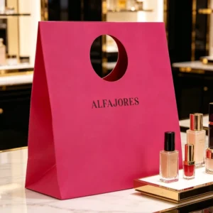 Custom Cosmetic Paper Bags with Circular-Hole Die-Cut Handles for Perfume and Lipstick