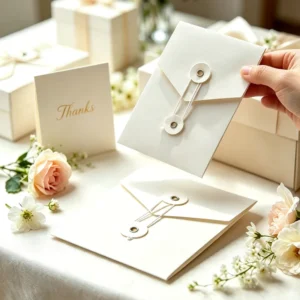 Custom Cotton Paper Envelope with Cord and Button Closure, Letterpress Printed, for Wedding Invitations and Gift Packaging