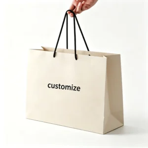 Custom Cream Paper Shopping Bag with Black Cotton Rope Handle