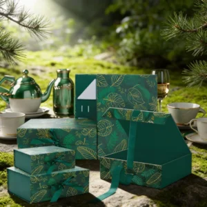 Custom Dark Green Tea Packaging Box, One-Piece Foldable Gift Paper Box