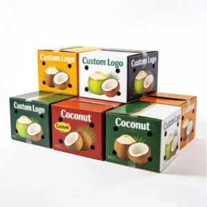 Custom Design Recyclable Fruit Carton With Ventilation Air Holes Breathable Fresh Keep Coconut Shipping Boxes