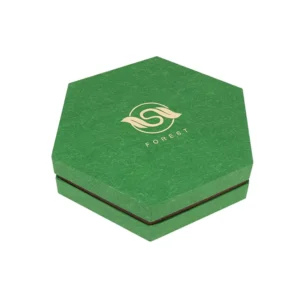 Custom Design Rigid Cardboard Magnetic Double-Door Hexagon Sweet Wedding Bridesmaid Green Gift Packaging Box with Ribbon