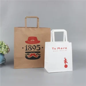 Custom Design Your Own Logo Flat Handle Restaurant Delivery Take Out Packaging Carry Brown Kraft Takeaway Food Paper Bag