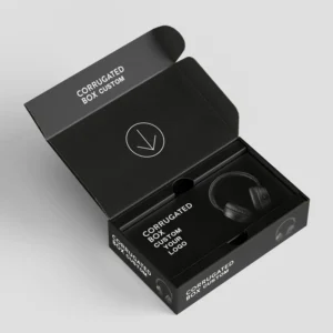 Custom Die-Cut Corrugated Mailer Gift Box for Headphones with Black Finish and Insert