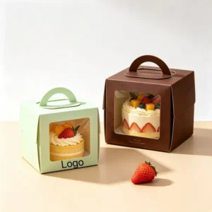 Custom Disposable Biodegradable Paper Cake Packaging Box with Transparent Window and Strong Handle for Bakery
