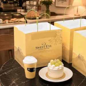 Custom Disposable Biodegradable Recyclable Eco friendly Twisted Handles Takeaway Carry Coffee Cup Bag Kraft Paper Bag