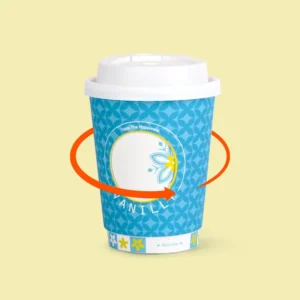 Custom Disposable Double Wall Rotating Window Sleeve Paper Cup With Interactive Pattern for Cafe and Bakery