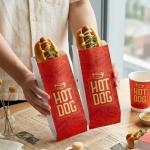 Custom Disposable Durable Food Wrappers Aluminum Foil Grease Resistant Paper Hamburger Hot Dog Bag for Snack Bars Food Trucks