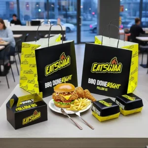 Custom Disposable Eco Friendly Biodegradable Printed Logo Burger Fried Chicken Packaging Kraft Paper Bags Twisted Handles