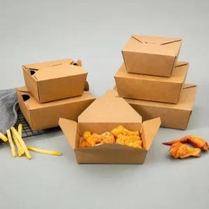 Custom Disposable Fast Food Grade Kraft Paper Takeaway Container Boxes