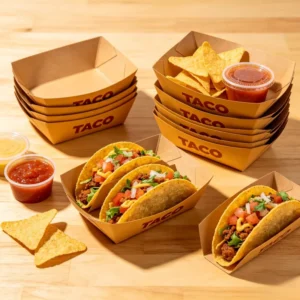 Custom Disposable Greaseproof Paper Taco Boat Tray for Mexican Street Tacos Takeaway