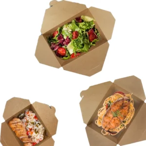 Custom Disposable Kraft Paper Food Packaging Box for Restaurant Takeaway Sushi Potato Chips and Salad