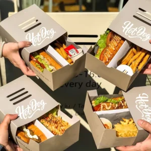 Custom Disposable Non-Plastic Hotdog Fries Tray White Kraft Paper Food Container