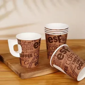 Custom Disposable Paper Cup with Handle for Coffee, 8 oz/10 oz
