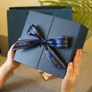 Custom Double-Door Gift Cardboard Paper Box with Ribbon