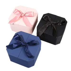 Custom Double Door Paper Gift Box with Ribbon for Birthday and Wedding Gifts