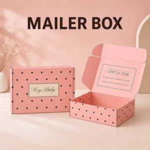 Custom Double-Sided Embossed Printed Corrugated Mailer Box in Pink Polka Dot for Socks, Underwear and Apparel