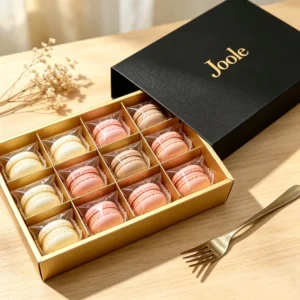 Custom Drawer Type Paper Gift Box With Divider Gold Inner Tray Hot Stamping Logo Chocolate Macaron Pastry Packaging Box