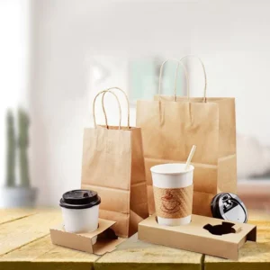 Custom Eco Brown Kraft Paper Bag with Handle Fast Food Restaurant Takeout Delivery OEM Bulk