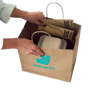 Custom Eco Friendly Biodegradable Brown Fast Food to Go Delivery Paper Bag Restaurant Takeout Packaging Take Away Kraft Paper