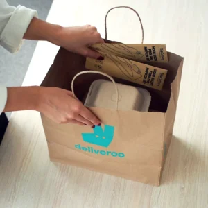 Custom Eco-Friendly Biodegradable Brown Fast Food to Go Delivery Paper Bag for Restaurant Takeout Packaging