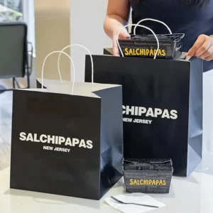 Custom Eco-Friendly Biodegradable Recyclable Black Kraft Paper Bags with Custom Logo for Fast Food Takeaway