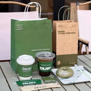 Custom Eco Friendly Biodegradable Recyclable Disposable Kraft Paper Bags Twisted Handles Digital Printing for Coffee Restaurant