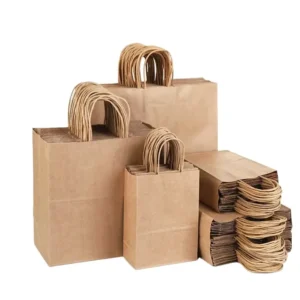 Custom Eco-Friendly Brown Kraft Paper Bags with Handles for Fast Food Delivery and Restaurant Takeout Packaging