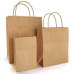 Custom Eco-Friendly Brown Kraft Paper Gift Bags with Handles for Fast-Food Takeaway and Delivery