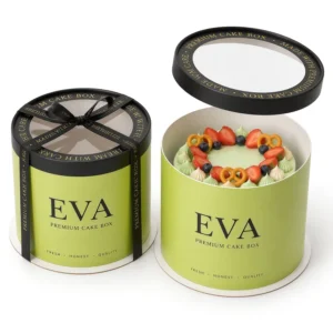Custom Eco Friendly Cake Packaging Box Magnetic Closure Transparent Lid Ribbon Handle Logo Printing for Food Snacks Pastries