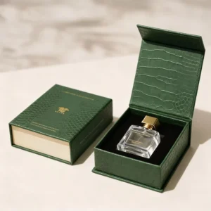 Custom Eco Friendly Cardboard Magnetic Cosmetic Gift Box Green Perfume Packing Box With Velvet