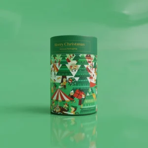 Custom Eco Friendly Christmas Paper Tube Packaging Biodegradable Round Gift Canister for Tea Chocolate and Holiday Snacks