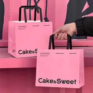 Custom Eco Friendly Disposable Biodegradable Recyclable Kraft Paper Takeaway Shopping Bags Handles for Cake Dessert Baking