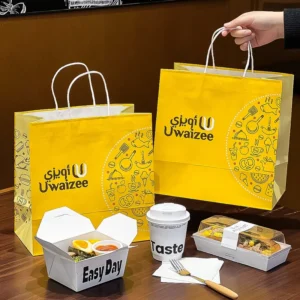 Custom Eco Friendly Disposable Restaurant Takeaway Fast Food Kraft Paper Bag with Handle and Logo Print