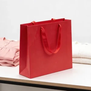 Custom Eco Friendly Kraft Paper Reusable Biodegradable Red Shopping Bags Rope for Clothing Christmas New Year’s Gifts