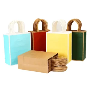 Custom Eco Friendly Kraft Paper Shopping Bags with Hot Stamping for Retail of Skin Care Shampoo Lipstick